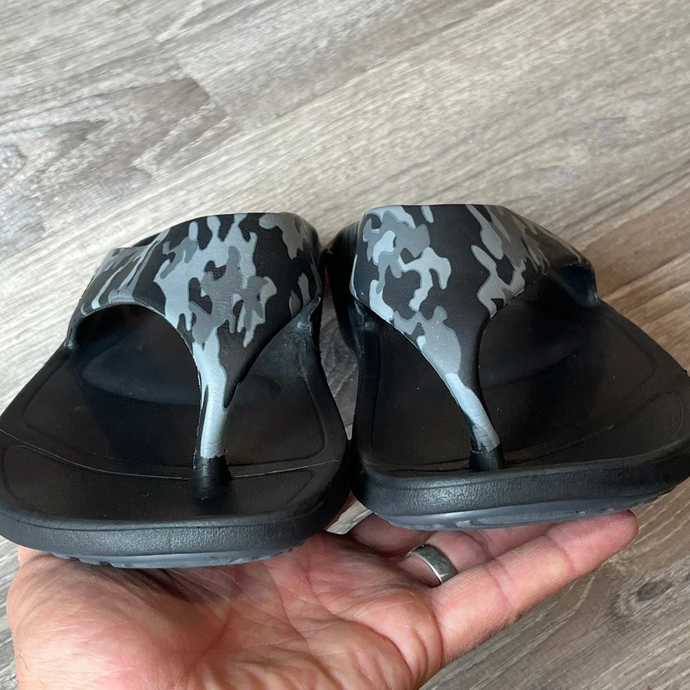 Aetrex Maui Orthotic Flip Flops Black Grey Camo Thong Sandals Mens 10-11